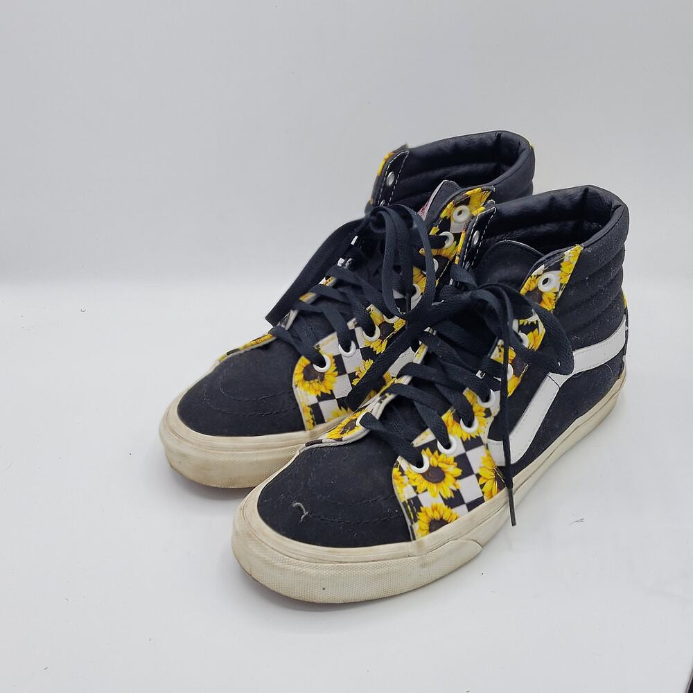 Vans Sk8-Hi custom shoes with a sunflower design women's size 8.5